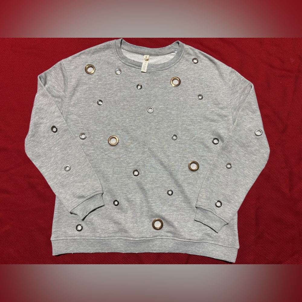 Jolie Heather Gray Sweatshirt with Metallic Rings - Picture 1 of 5